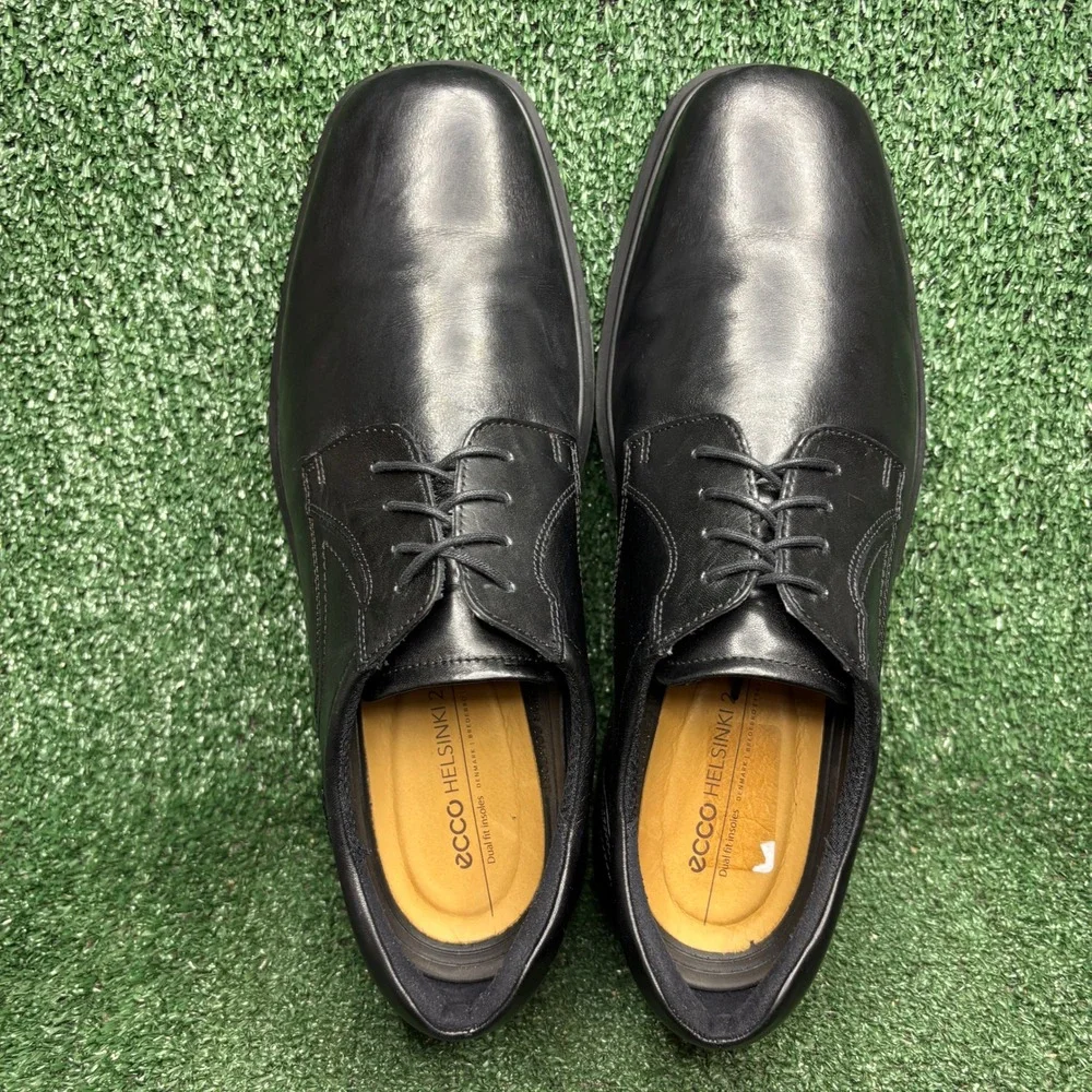 ECCO Helsinki 2.0 Leather Lace Up Square Toe Derby Dress Shoes Black Mens 12.5